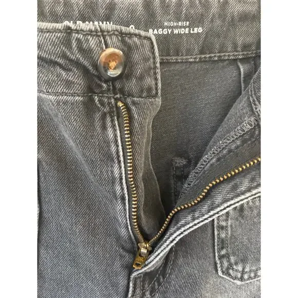 Old Navy High Rise Baggy Wide Leg Jeans Black Wash Raw Hem Size 0 - Picture 5 of 7